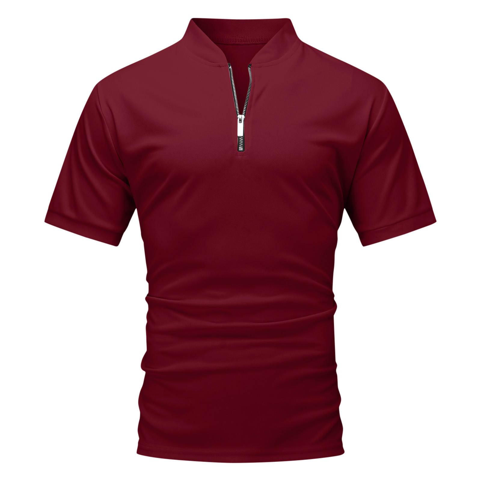 thumbnail image 4 of Blusa de manga corta con cuello alto y cremallera para hombre - Camisa informal de poliéster liso - Oficina/cita/fiesta de verano, 4 of 5